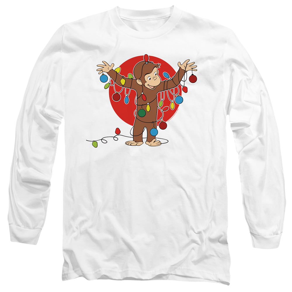 AN OFFCIALLY LICENSED CURIOUS GEORGE LIGHTS MEN'S LONG SLEEVE T-SHIRT WHITE