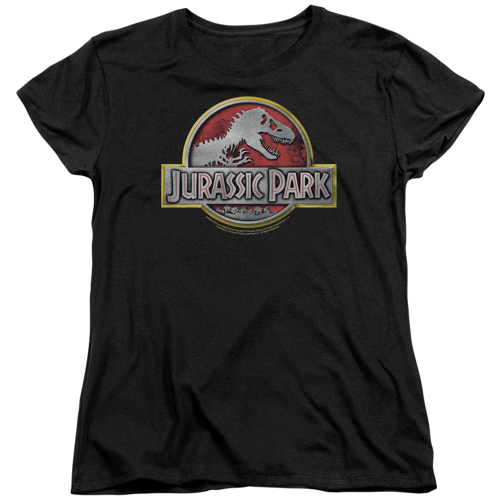 AN OFFCIALLY LICENSED JURASSIC PARK LOGO WOMEN'S REGULAR FIT T-SHIRT BLACK
