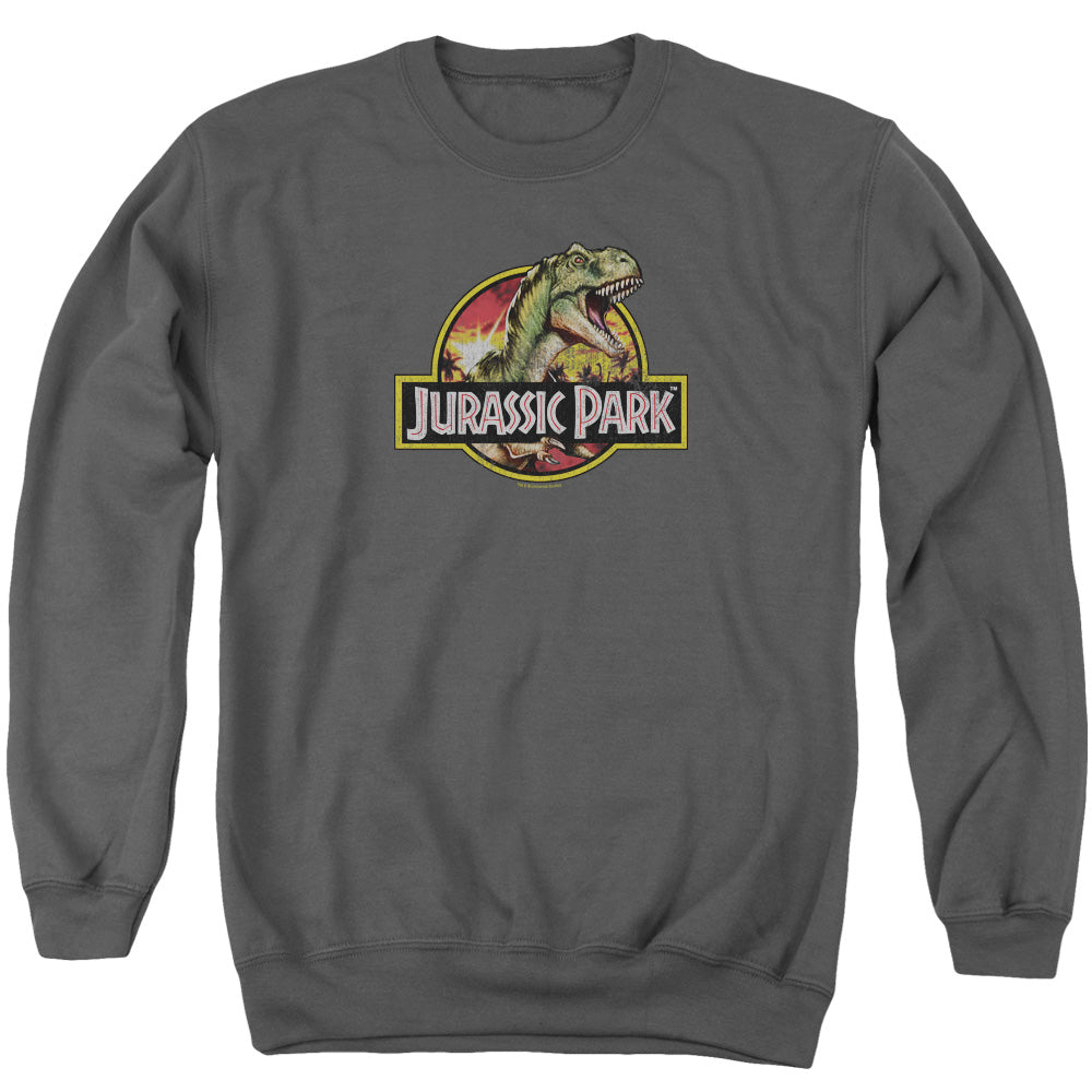 AN OFFCIALLY LICENSED JURASSIC PARK RETRO REX ADULT UNISEX CREWNECK SWEATSHIRT CHARCOAL