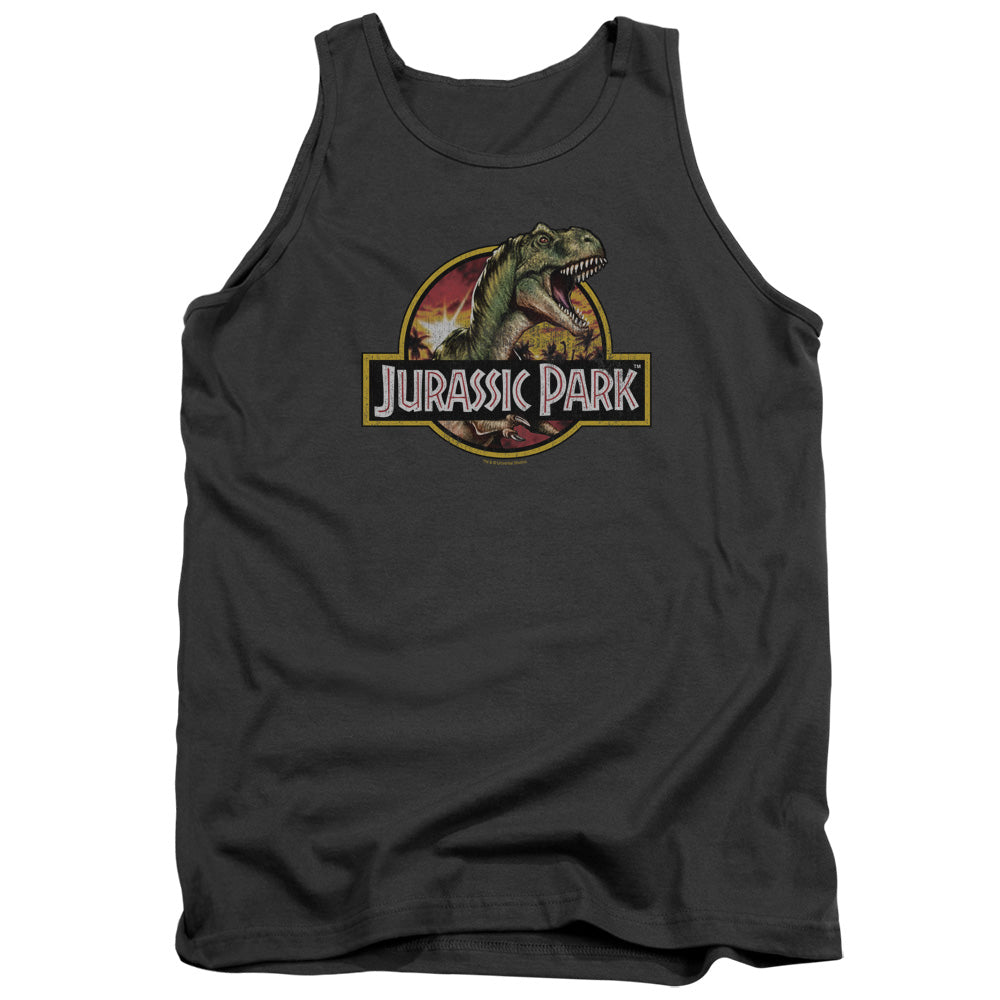 AN OFFCIALLY LICENSED JURASSIC PARK RETRO REX ADULT UNISEX TANK TOP CHARCOAL