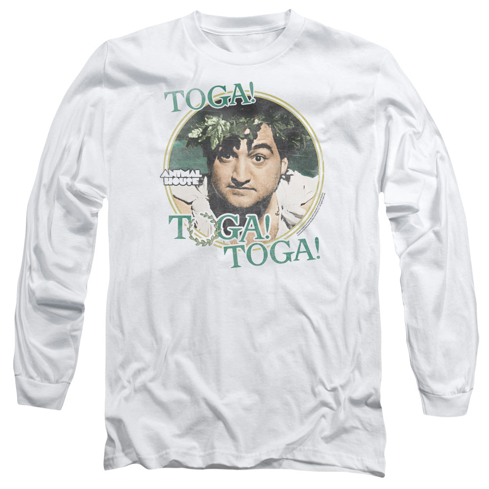 AN OFFCIALLY LICENSED ANIMAL HOUSE TOGA MEN'S LONG SLEEVE T-SHIRT WHITE