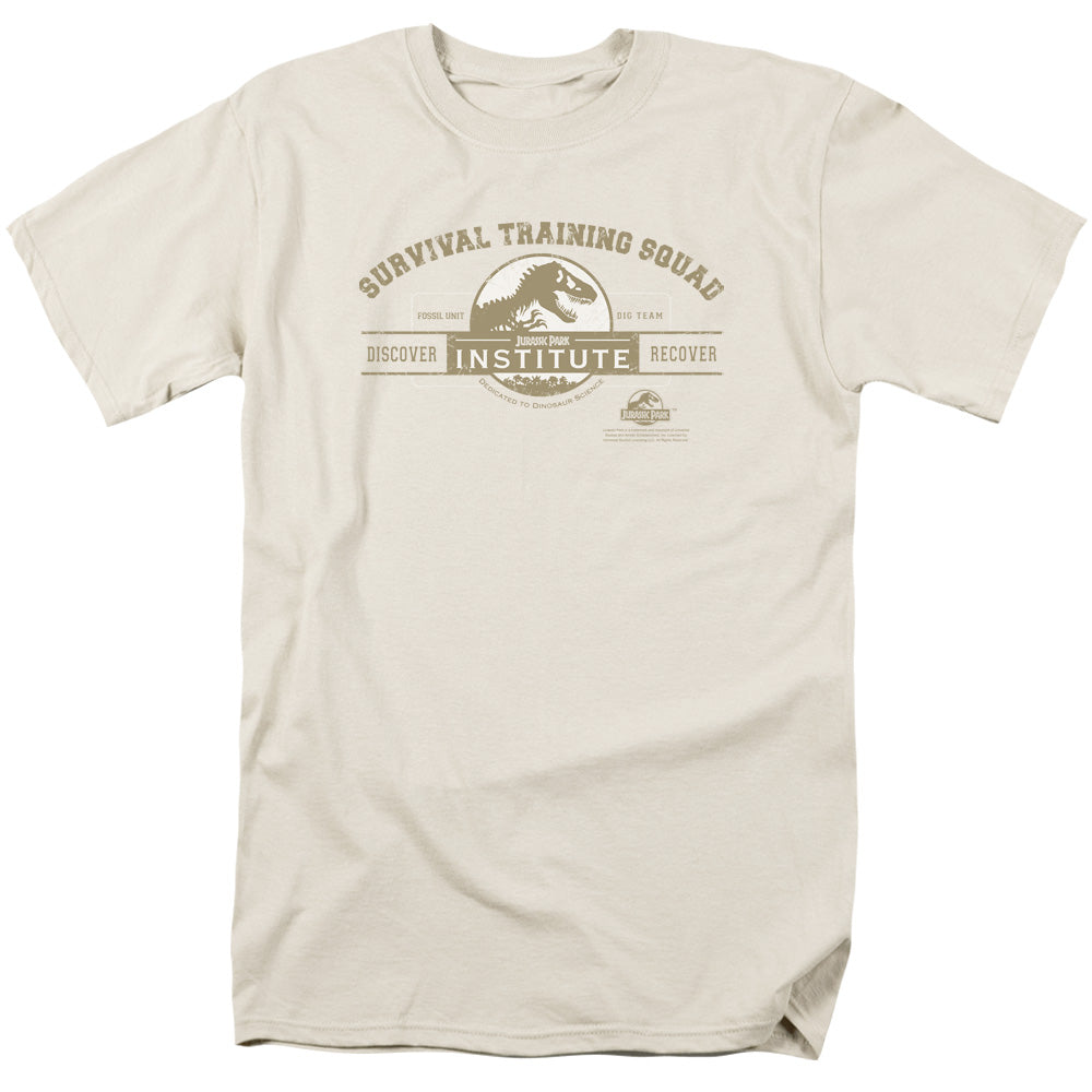 AN OFFCIALLY LICENSED JURASSIC PARK SURVIVAL TRAINING SQUAD MEN'S REGULAR FIT T-SHIRT SAND