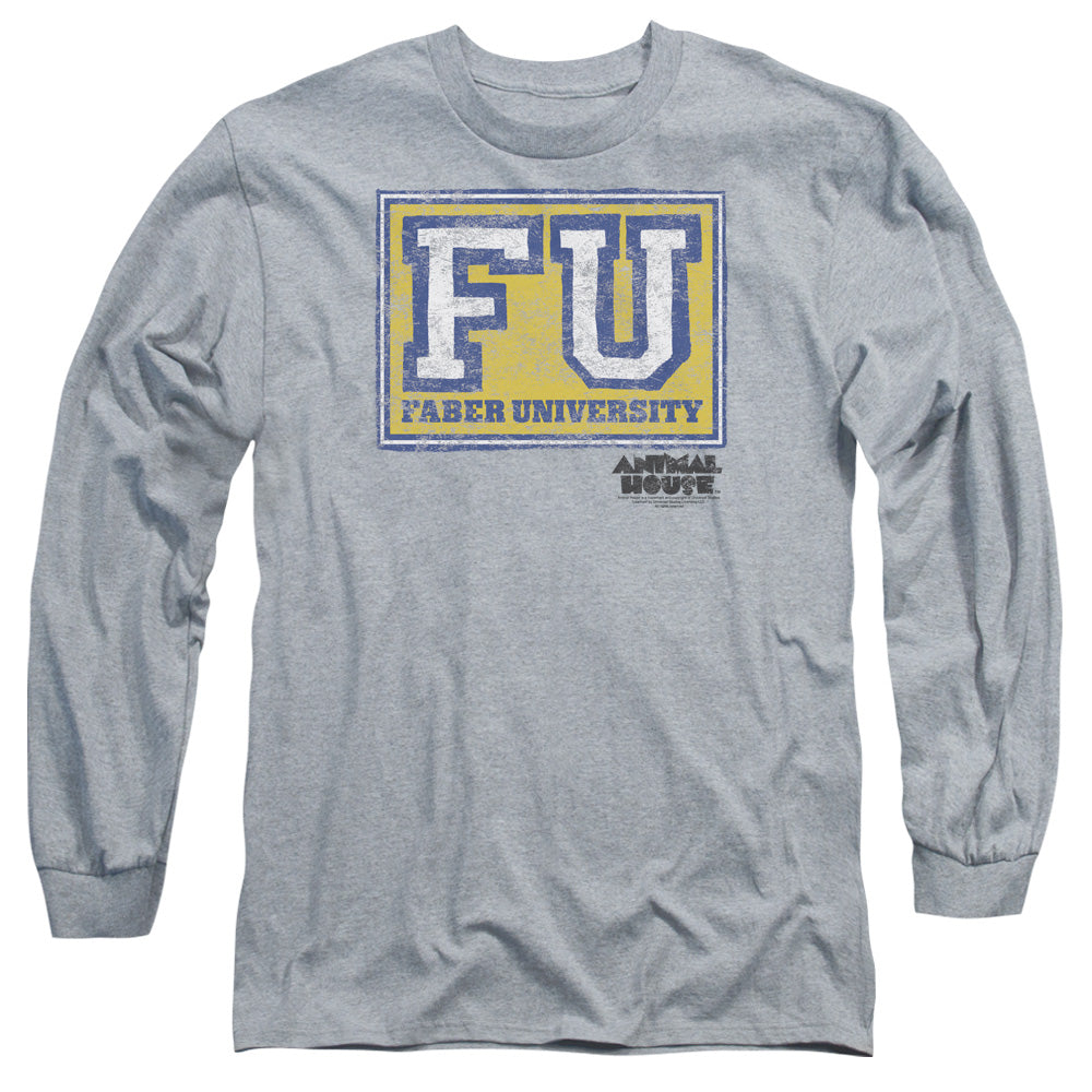 AN OFFCIALLY LICENSED ANIMAL HOUSE FABER UNIVERSITY MEN'S LONG SLEEVE T-SHIRT ATHLETIC HEATHER