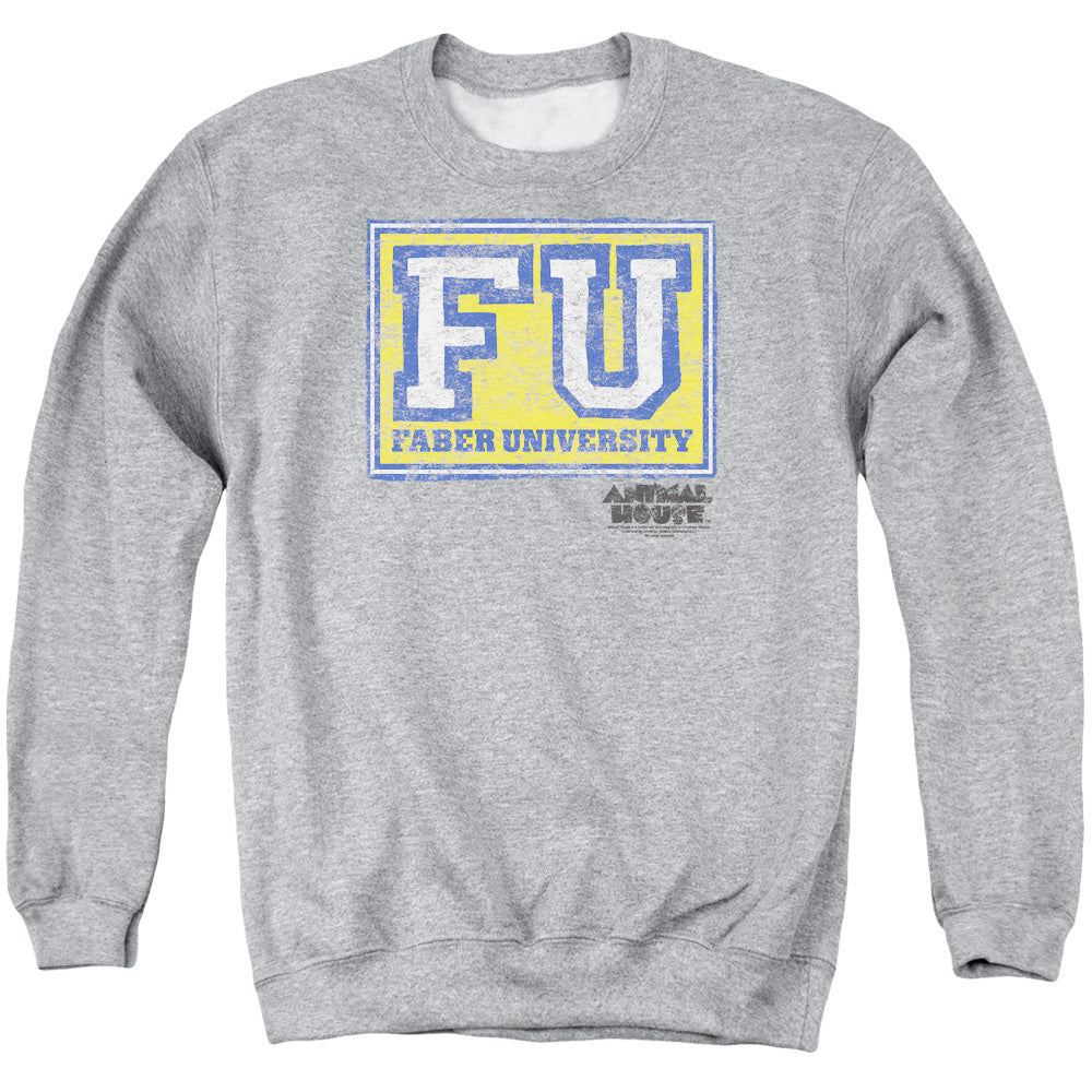 AN OFFCIALLY LICENSED ANIMAL HOUSE FABER UNIVERSITY ADULT UNISEX CREWNECK SWEATSHIRT ATHLETIC HEATHER