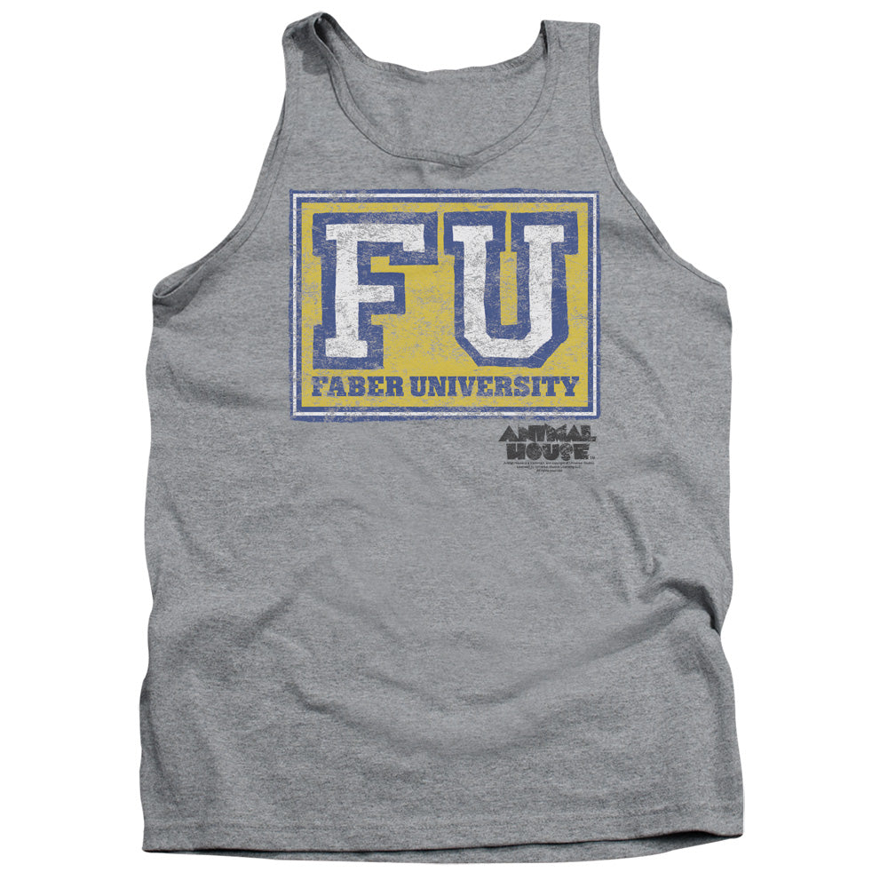 AN OFFCIALLY LICENSED ANIMAL HOUSE FABER UNIVERSITY ADULT UNISEX TANK TOP ATHLETIC HEATHER