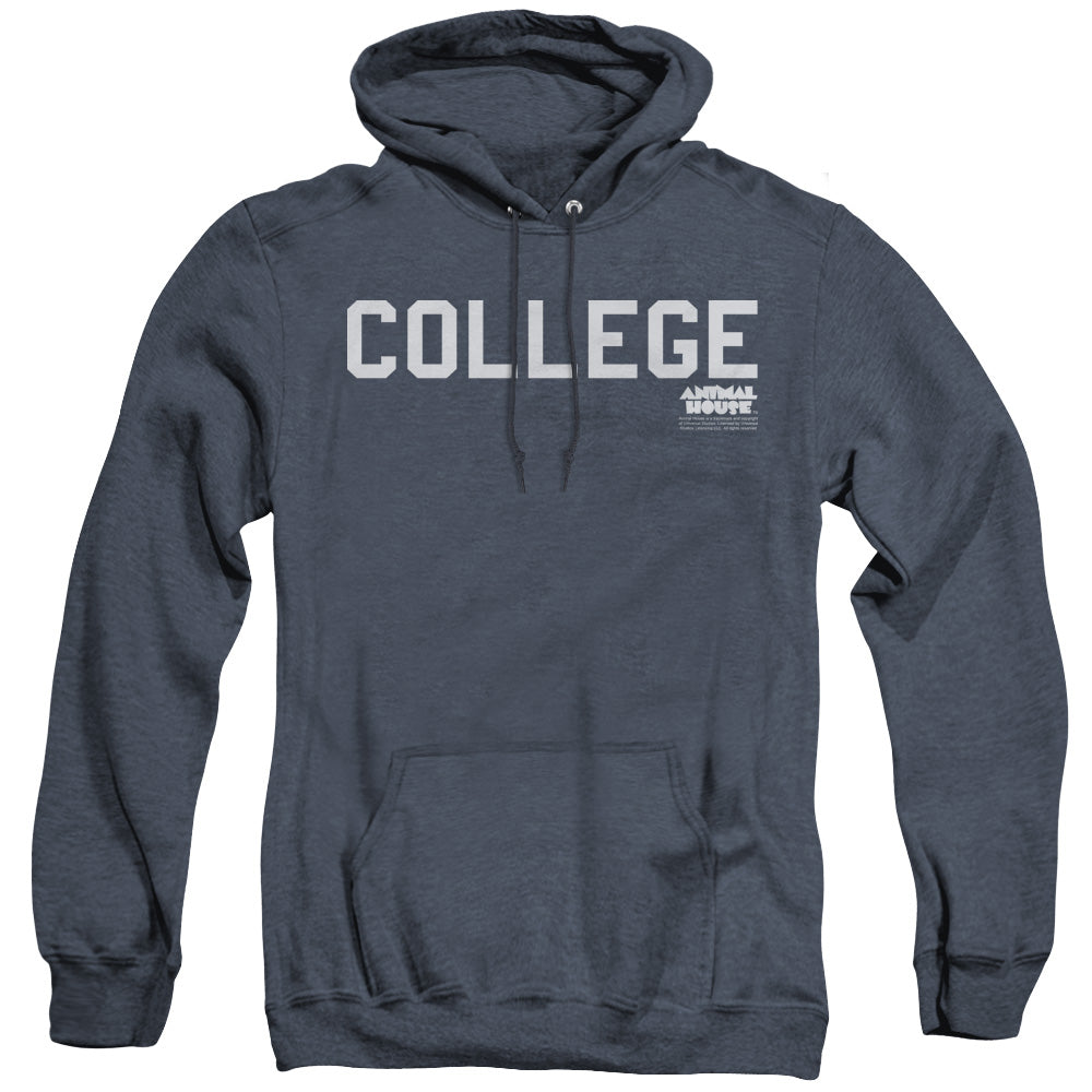 AN OFFCIALLY LICENSED ANIMAL HOUSE COLLEGE ADULT UNISEX HEATHER PULLOVER HOODIE NAVY