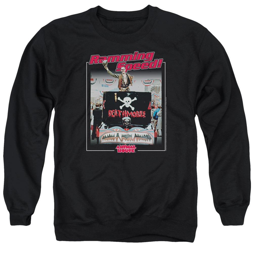 AN OFFCIALLY LICENSED ANIMAL HOUSE RAMMING SPEED ADULT UNISEX CREWNECK SWEATSHIRT BLACK