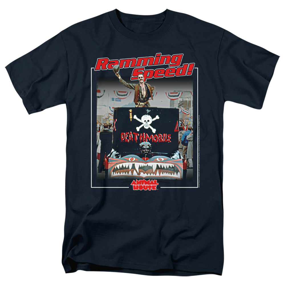 AN OFFCIALLY LICENSED ANIMAL HOUSE RAMMING SPEED MEN'S REGULAR FIT T-SHIRT BLACK