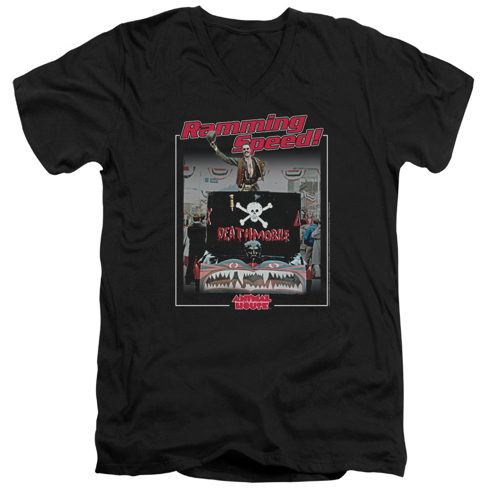 AN OFFCIALLY LICENSED ANIMAL HOUSE RAMMING SPEED MEN'S V-NECK T-SHIRT BLACK