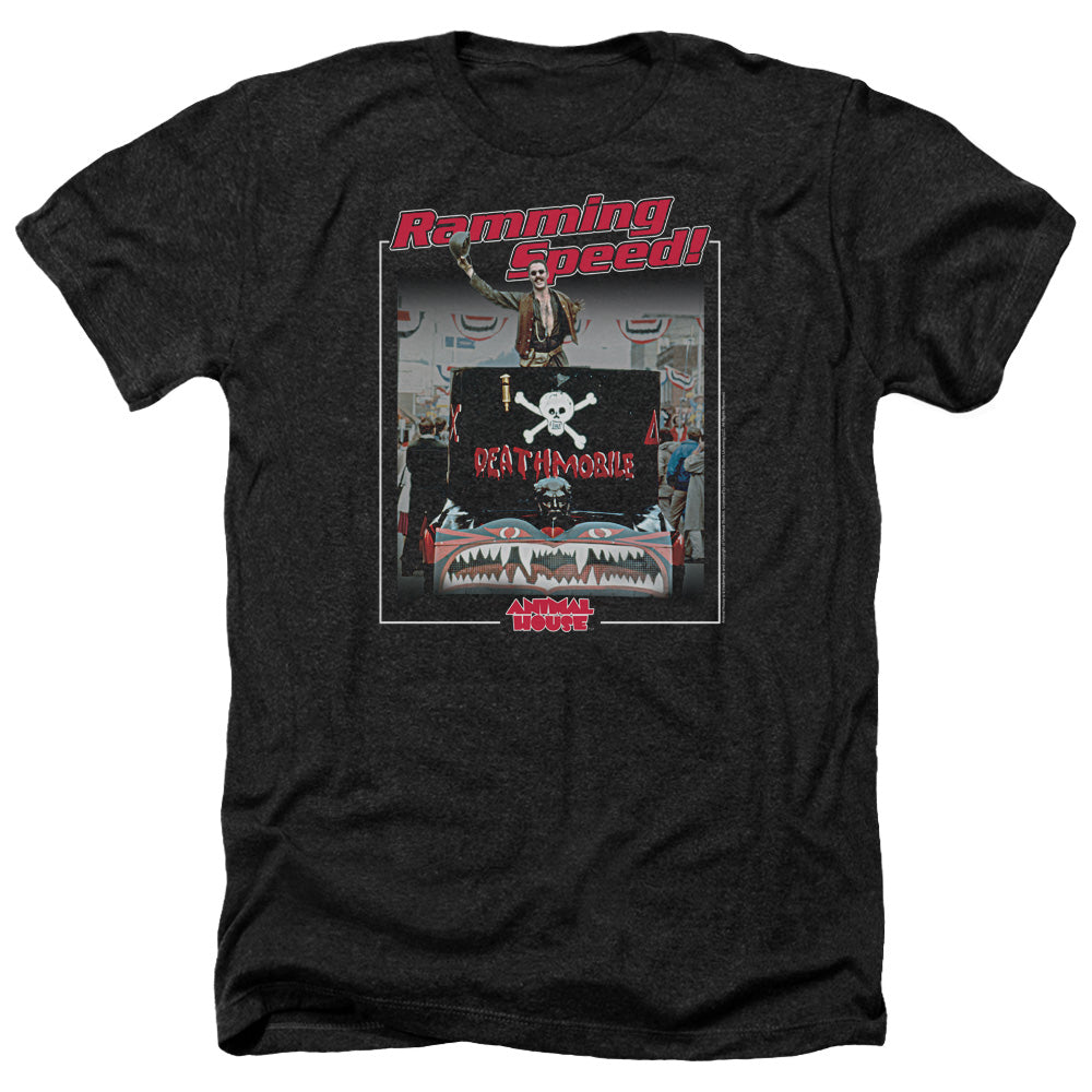 AN OFFCIALLY LICENSED ANIMAL HOUSE RAMMING SPEED MEN'S HEATHER T-SHIRT CHARCOAL