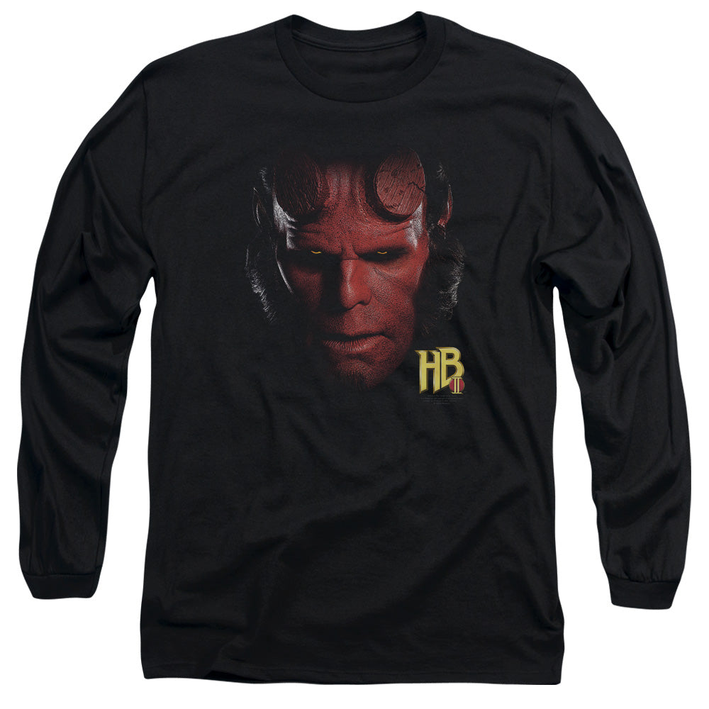 AN OFFCIALLY LICENSED HELLBOY II HELLBOY HEAD MEN'S LONG SLEEVE T-SHIRT BLACK