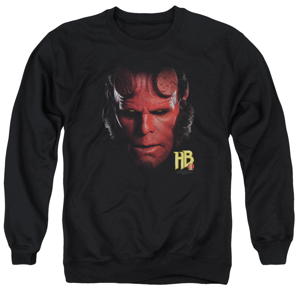 AN OFFCIALLY LICENSED HELLBOY II HELLBOY HEAD ADULT UNISEX CREWNECK SWEATSHIRT BLACK