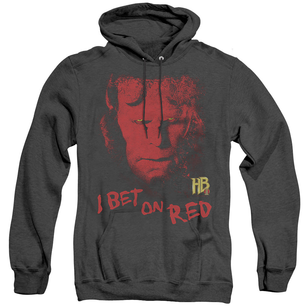 AN OFFCIALLY LICENSED HELLBOY II I BET ON RED ADULT UNISEX HEATHER PULLOVER HOODIE BLACK