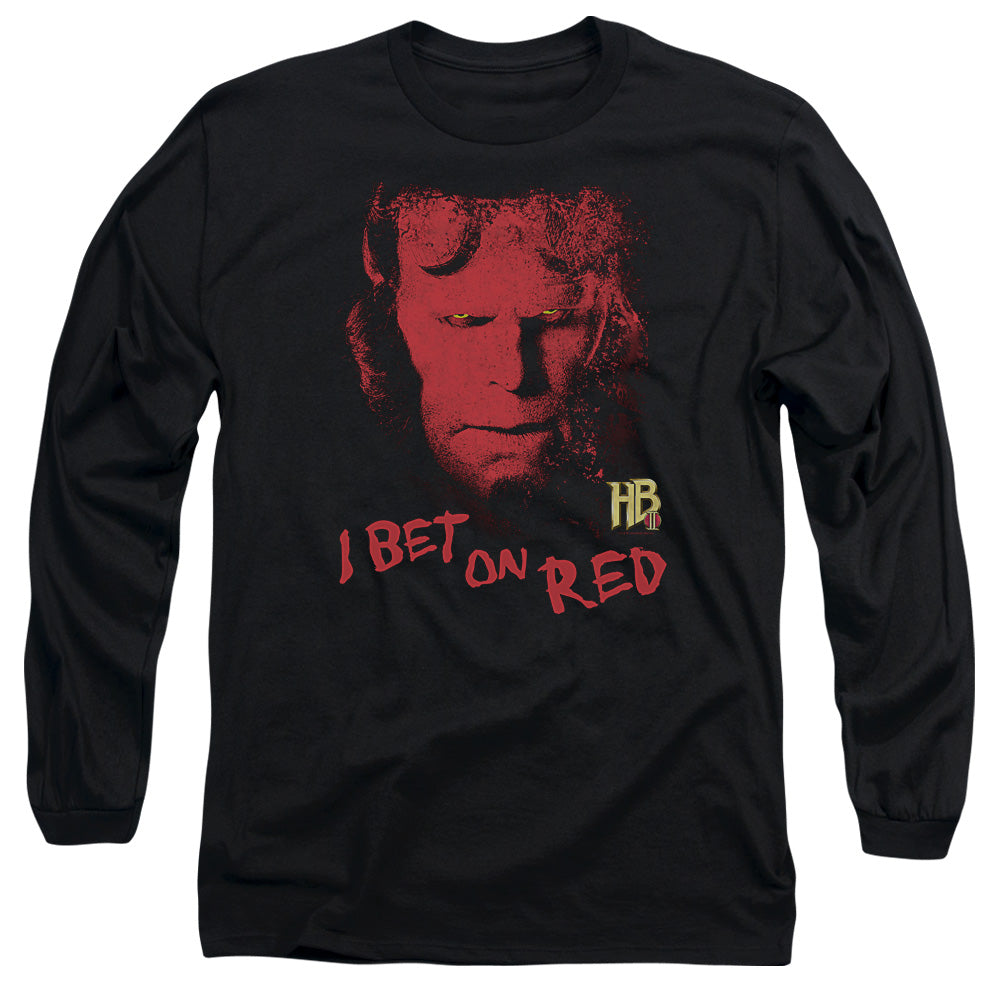 AN OFFCIALLY LICENSED HELLBOY II I BET ON RED MEN'S LONG SLEEVE T-SHIRT BLACK