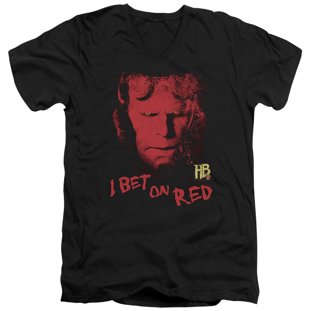 AN OFFCIALLY LICENSED HELLBOY II I BET ON RED MEN'S V-NECK T-SHIRT BLACK