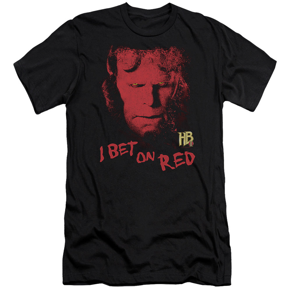 AN OFFCIALLY LICENSED HELLBOY II I BET ON RED MEN'S PREMIUM SLIM FIT T-SHIRT BLACK