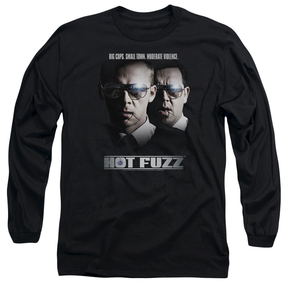 AN OFFCIALLY LICENSED HOT FUZZ BIG COPS MEN'S LONG SLEEVE T-SHIRT BLACK