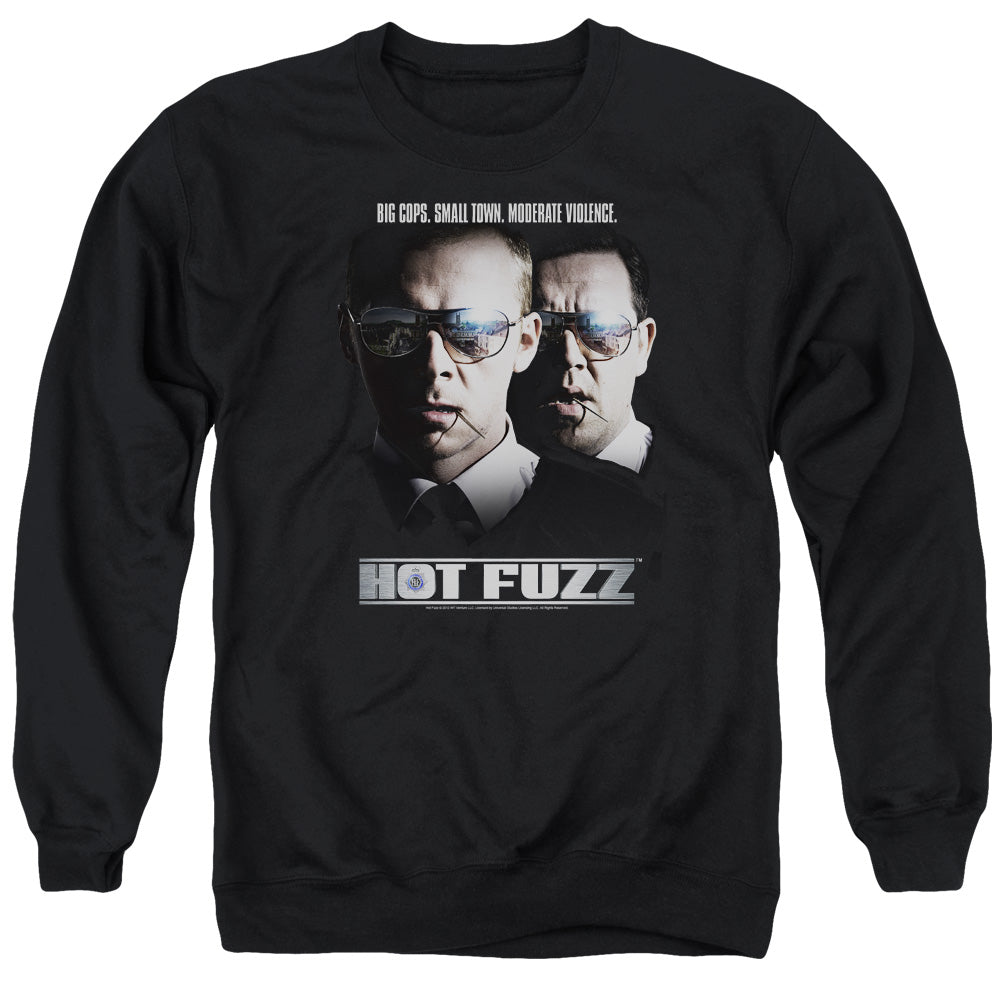 AN OFFCIALLY LICENSED HOT FUZZ BIG COPS ADULT UNISEX CREWNECK SWEATSHIRT BLACK