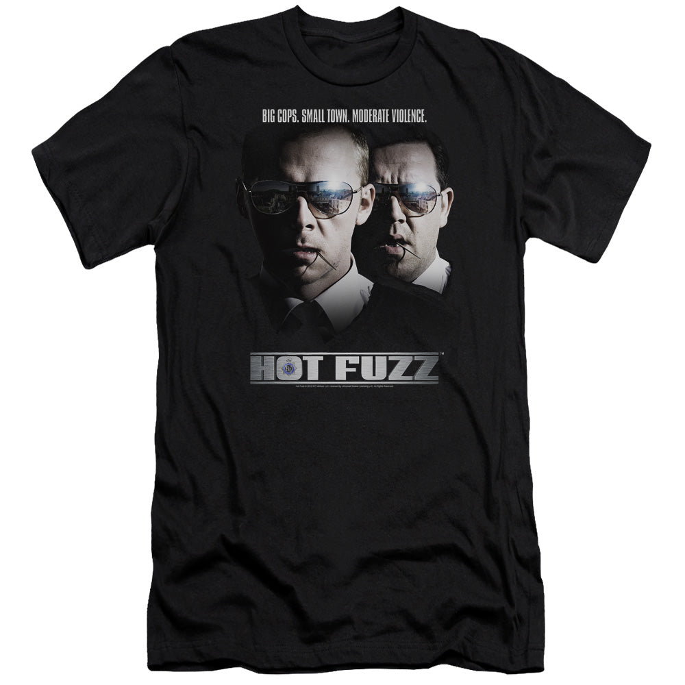 AN OFFCIALLY LICENSED HOT FUZZ BIG COPS MEN'S PREMIUM SLIM FIT T-SHIRT BLACK