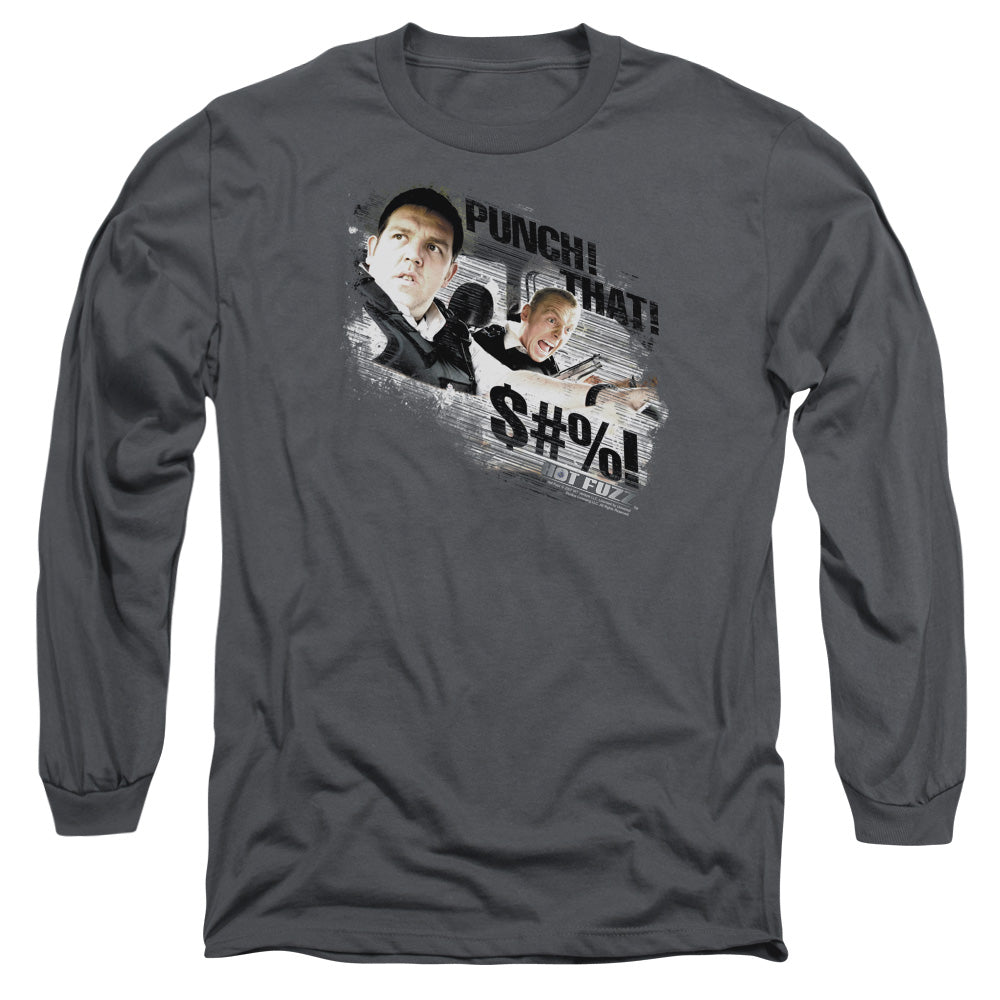 AN OFFCIALLY LICENSED HOT FUZZ PUNCH THAT MEN'S LONG SLEEVE T-SHIRT CHARCOAL