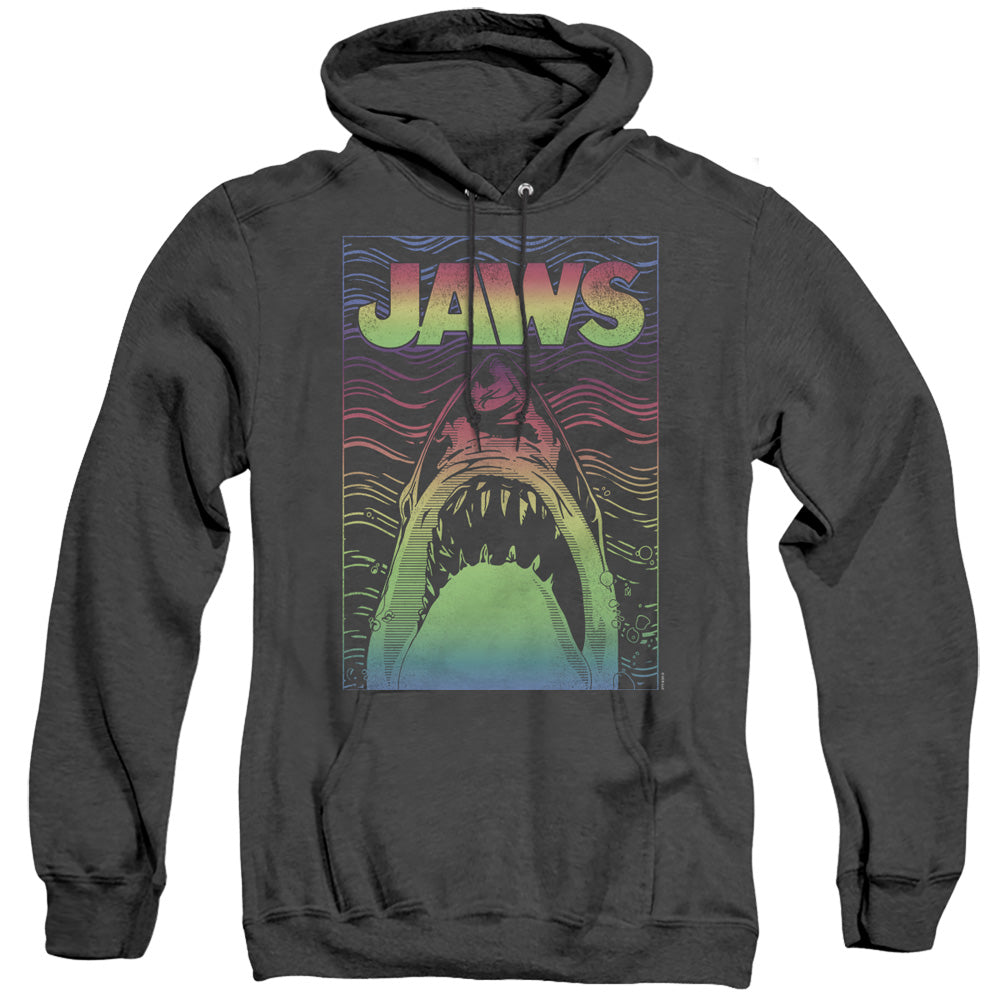 AN OFFCIALLY LICENSED JAWS NEON LINE ART POSTER ADULT UNISEX HEATHER PULLOVER HOODIE BLACK