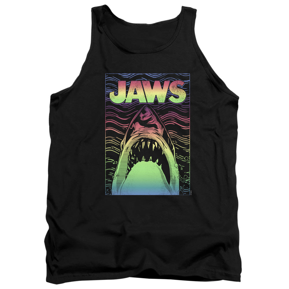 AN OFFCIALLY LICENSED JAWS NEON LINE ART POSTER ADULT UNISEX TANK TOP BLACK