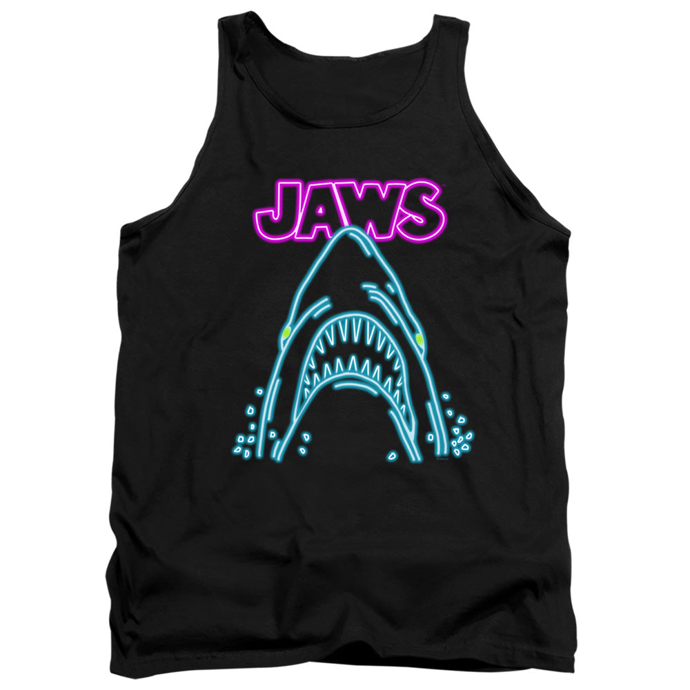 AN OFFCIALLY LICENSED JAWS NEON JAWS ADULT UNISEX TANK TOP BLACK