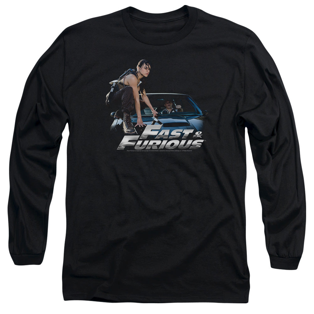 AN OFFCIALLY LICENSED FAST AND THE FURIOUS CAR RIDE MEN'S LONG SLEEVE T-SHIRT BLACK