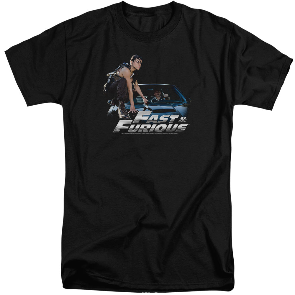 AN OFFCIALLY LICENSED FAST AND THE FURIOUS CAR RIDE MEN'S TALL FIT T-SHIRT BLACK