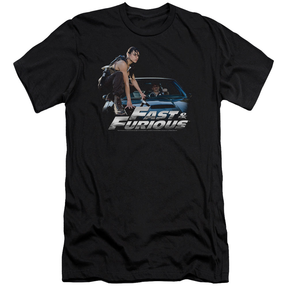AN OFFCIALLY LICENSED FAST AND THE FURIOUS CAR RIDE MEN'S PREMIUM SLIM FIT T-SHIRT BLACK