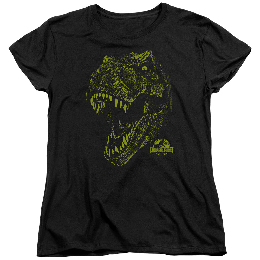 AN OFFCIALLY LICENSED JURASSIC PARK REX MOUNT WOMEN'S REGULAR FIT T-SHIRT BLACK