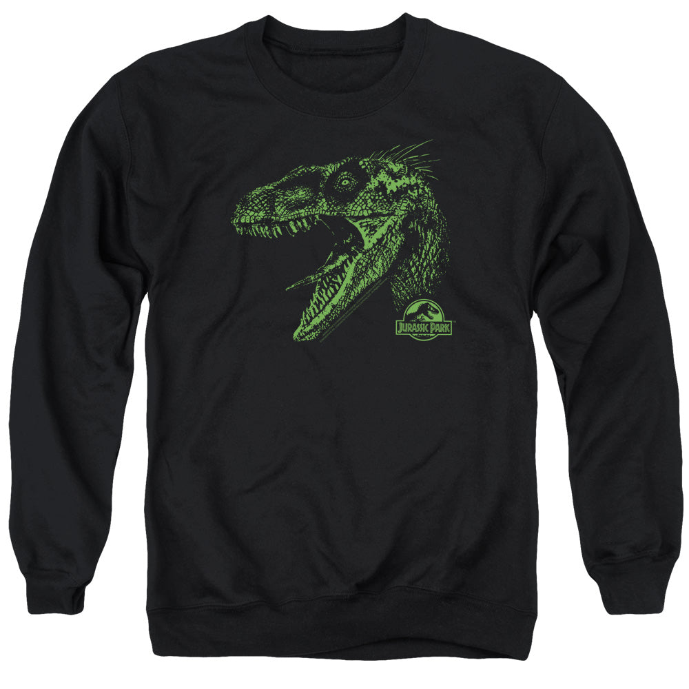AN OFFCIALLY LICENSED JURASSIC PARK RAPTOR MOUNT ADULT UNISEX CREWNECK SWEATSHIRT BLACK
