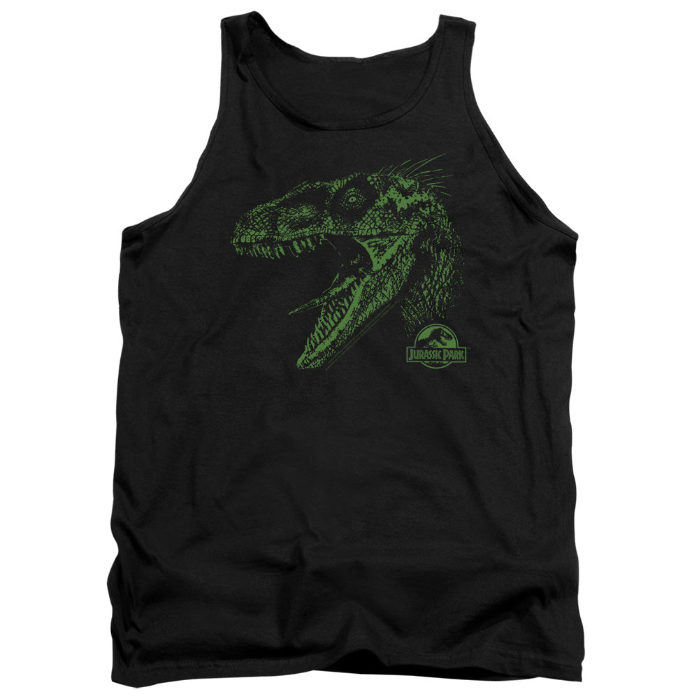 AN OFFCIALLY LICENSED JURASSIC PARK RAPTOR MOUNT ADULT UNISEX TANK TOP BLACK