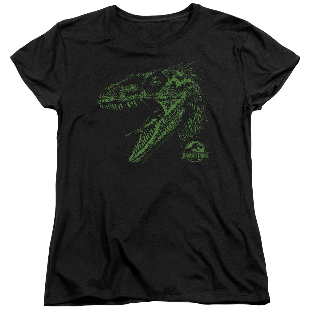 AN OFFCIALLY LICENSED JURASSIC PARK RAPTOR MOUNT WOMEN'S REGULAR FIT T-SHIRT BLACK