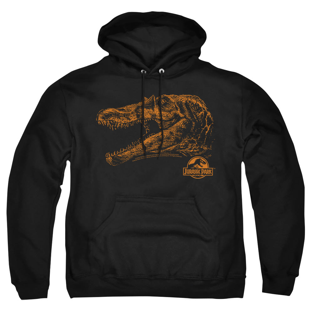 AN OFFCIALLY LICENSED JURASSIC PARK SPINO MOUNT ADULT UNISEX PULLOVER HOODIE BLACK