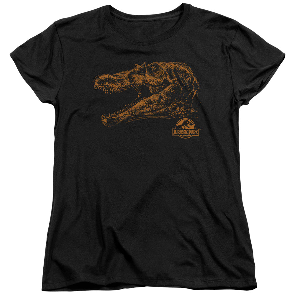 AN OFFCIALLY LICENSED JURASSIC PARK SPINO MOUNT WOMEN'S REGULAR FIT T-SHIRT BLACK