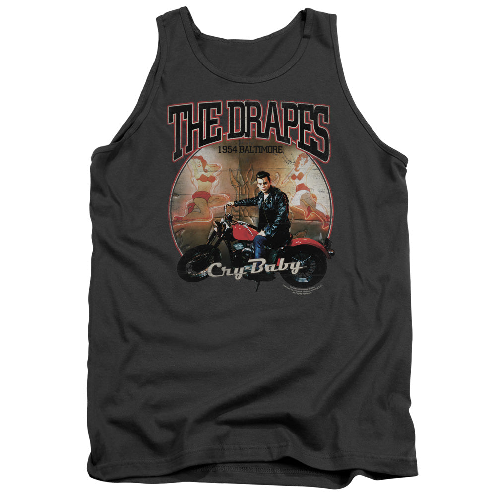 AN OFFCIALLY LICENSED CRY BABY DRAPES ADULT UNISEX TANK TOP CHARCOAL