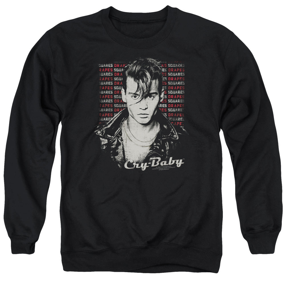 AN OFFCIALLY LICENSED CRY BABY DRAPES & SQUARES ADULT UNISEX CREWNECK SWEATSHIRT BLACK