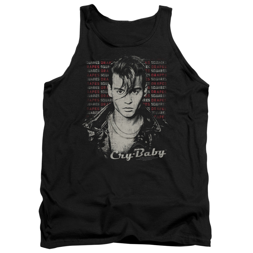 AN OFFCIALLY LICENSED CRY BABY DRAPES & SQUARES ADULT UNISEX TANK TOP BLACK