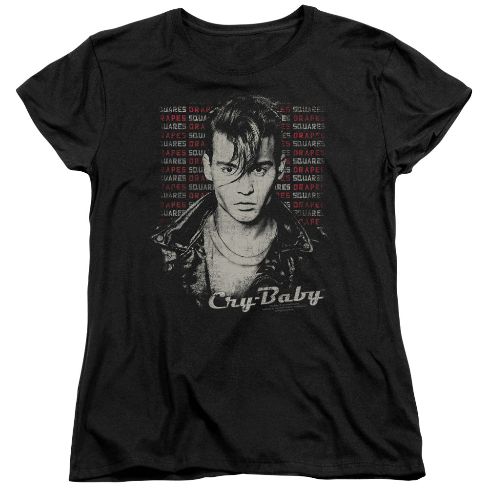 AN OFFCIALLY LICENSED CRY BABY DRAPES & SQUARES WOMEN'S REGULAR FIT T-SHIRT BLACK