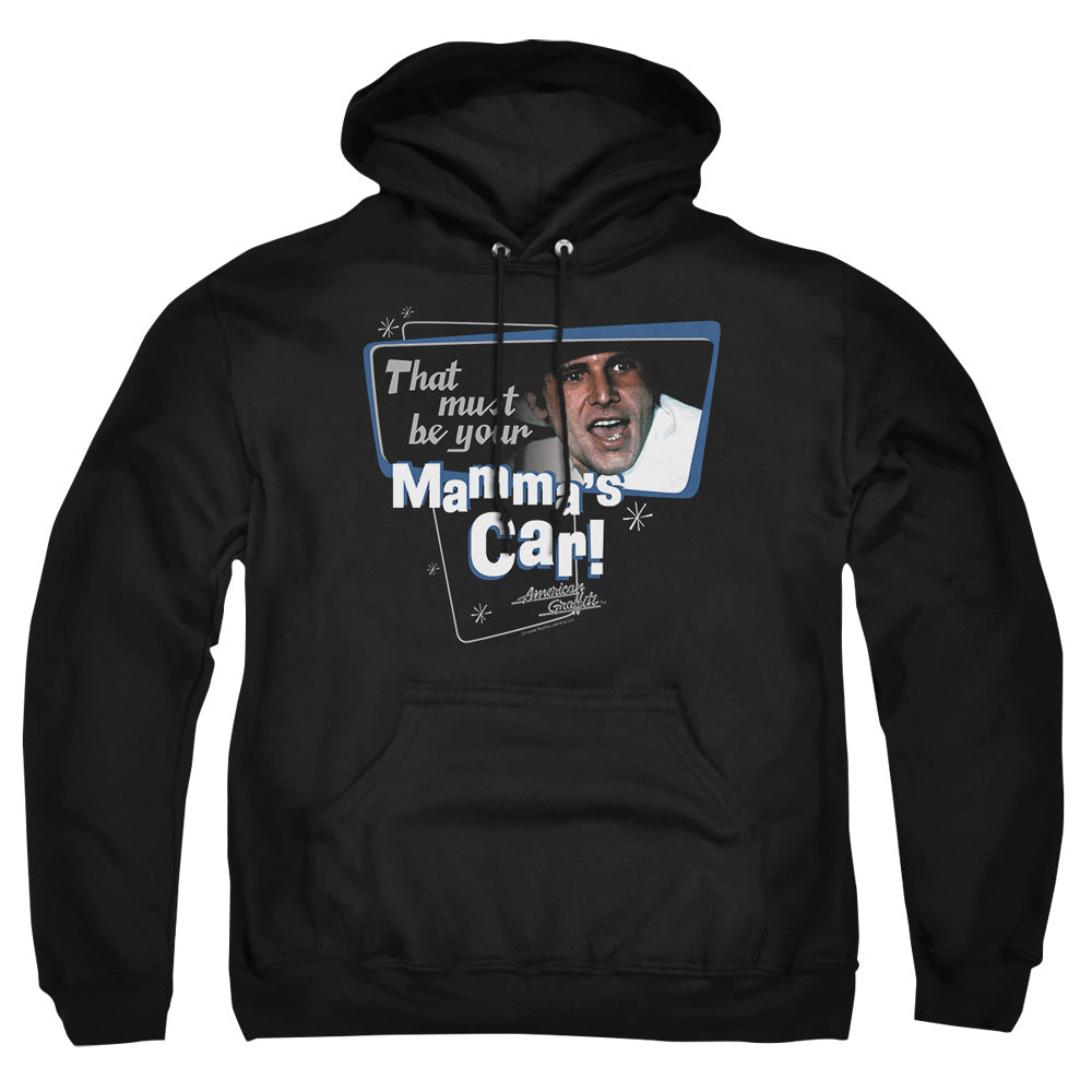 AN OFFCIALLY LICENSED AMERICAN GRAFITTI MAMMAS CAR ADULT UNISEX PULLOVER HOODIE BLACK