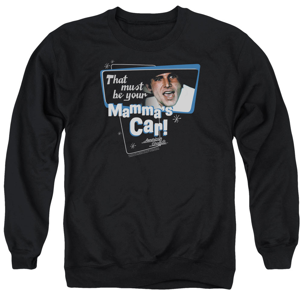 AN OFFCIALLY LICENSED AMERICAN GRAFITTI MAMMAS CAR ADULT UNISEX CREWNECK SWEATSHIRT BLACK