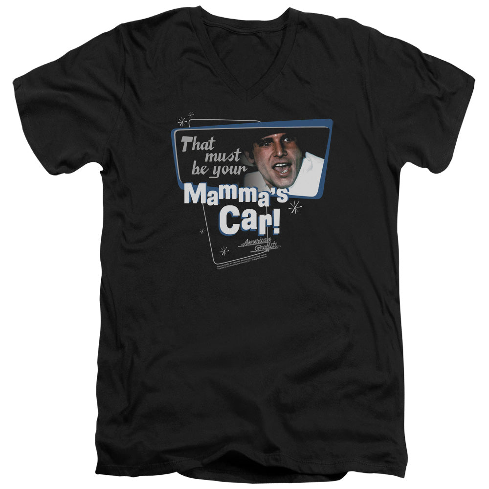AN OFFCIALLY LICENSED AMERICAN GRAFITTI MAMMAS CAR MEN'S V-NECK T-SHIRT BLACK