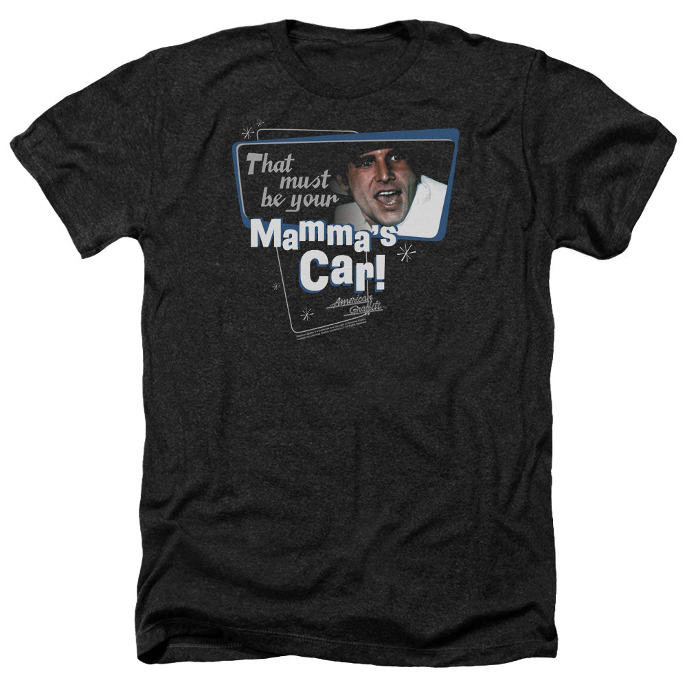 AN OFFCIALLY LICENSED AMERICAN GRAFITTI MAMMAS CAR MEN'S HEATHER T-SHIRT CHARCOAL