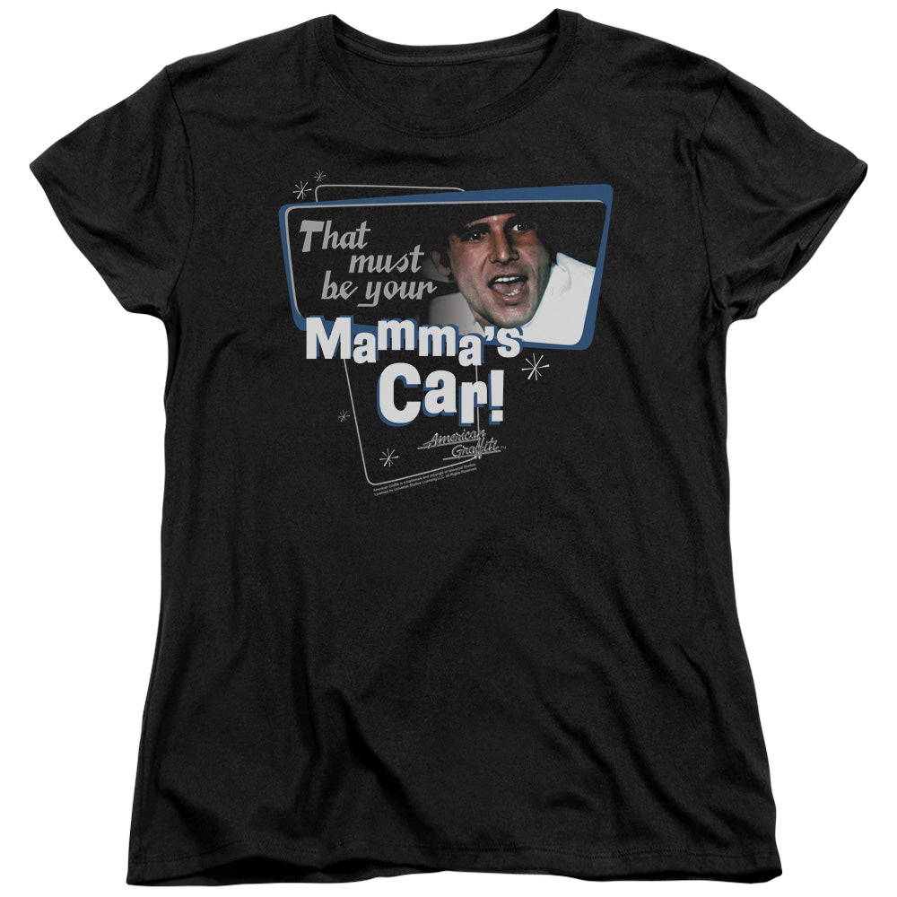 AN OFFCIALLY LICENSED AMERICAN GRAFITTI MAMMAS CAR WOMEN'S REGULAR FIT T-SHIRT BLACK