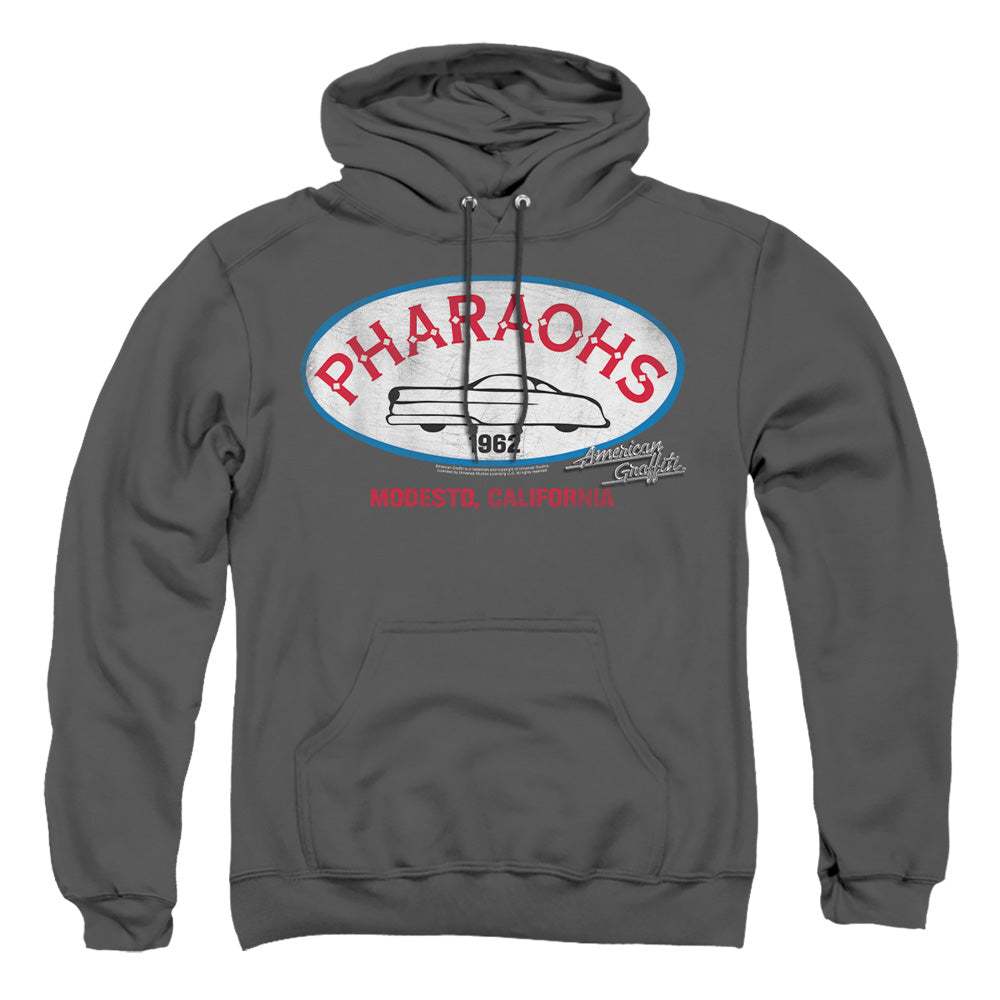 AN OFFCIALLY LICENSED AMERICAN GRAFFITI PHARAOHS ADULT UNISEX PULLOVER HOODIE CHARCOAL