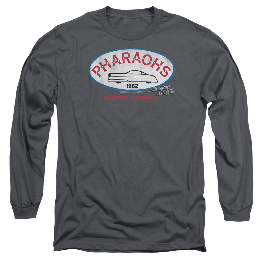AN OFFCIALLY LICENSED AMERICAN GRAFFITI PHARAOHS MEN'S LONG SLEEVE T-SHIRT CHARCOAL
