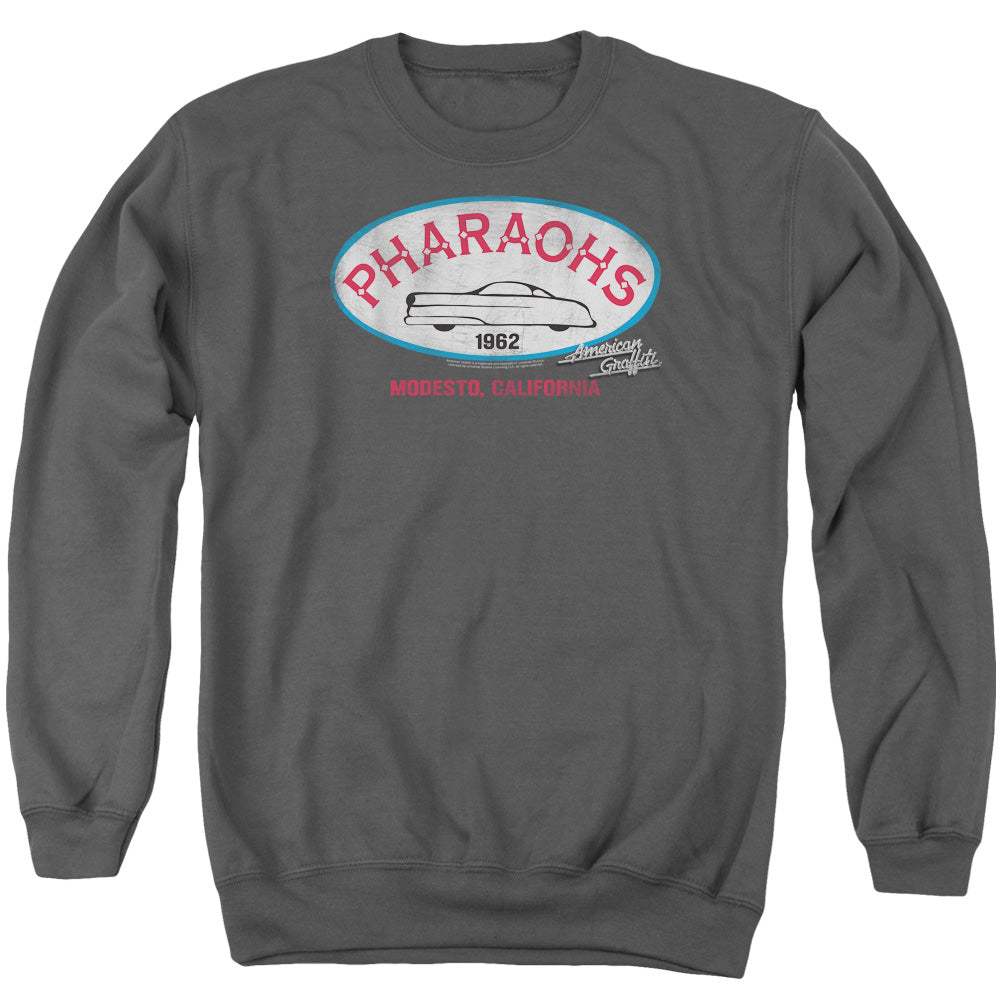 AN OFFCIALLY LICENSED AMERICAN GRAFFITI PHARAOHS ADULT UNISEX CREWNECK SWEATSHIRT CHARCOAL