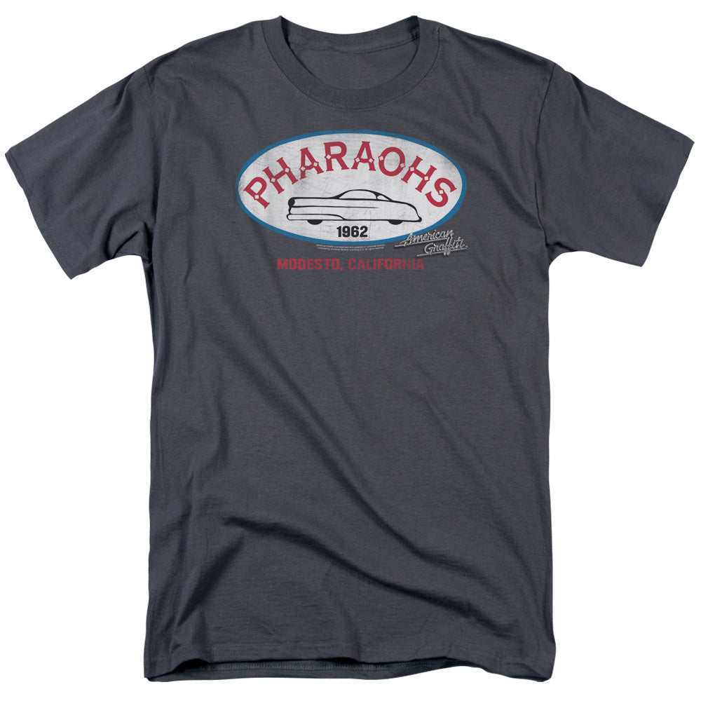 AN OFFCIALLY LICENSED AMERICAN GRAFFITI PHARAOHS MEN'S REGULAR FIT T-SHIRT CHARCOAL