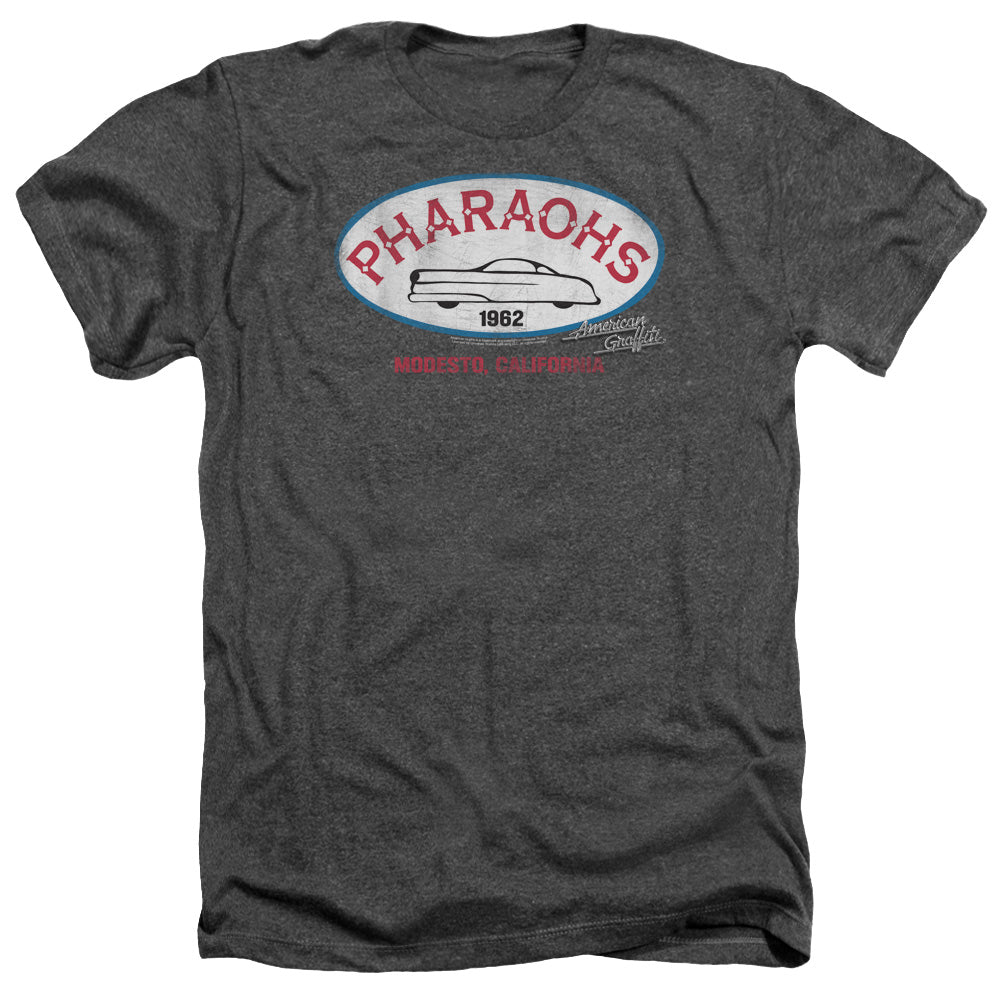 AN OFFCIALLY LICENSED AMERICAN GRAFFITI PHARAOHS MEN'S HEATHER T-SHIRT CHARCOAL